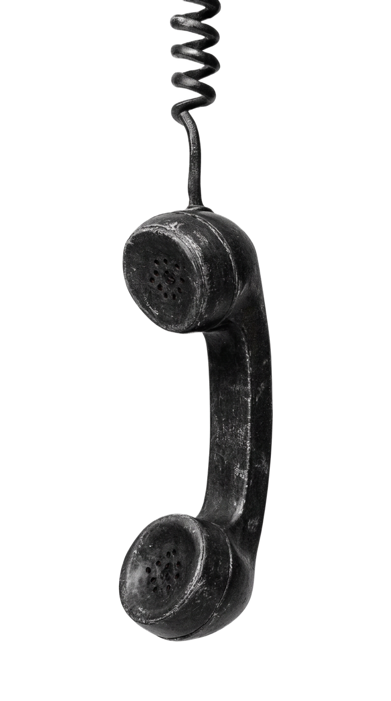 A vintage telephone handset dangling by its cord