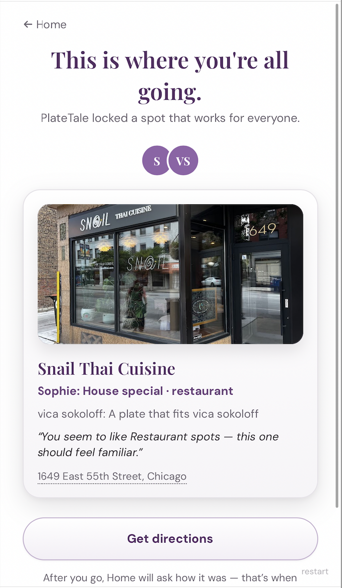 A PlateTale restaurant recommendation for Snail Thai Cuisine